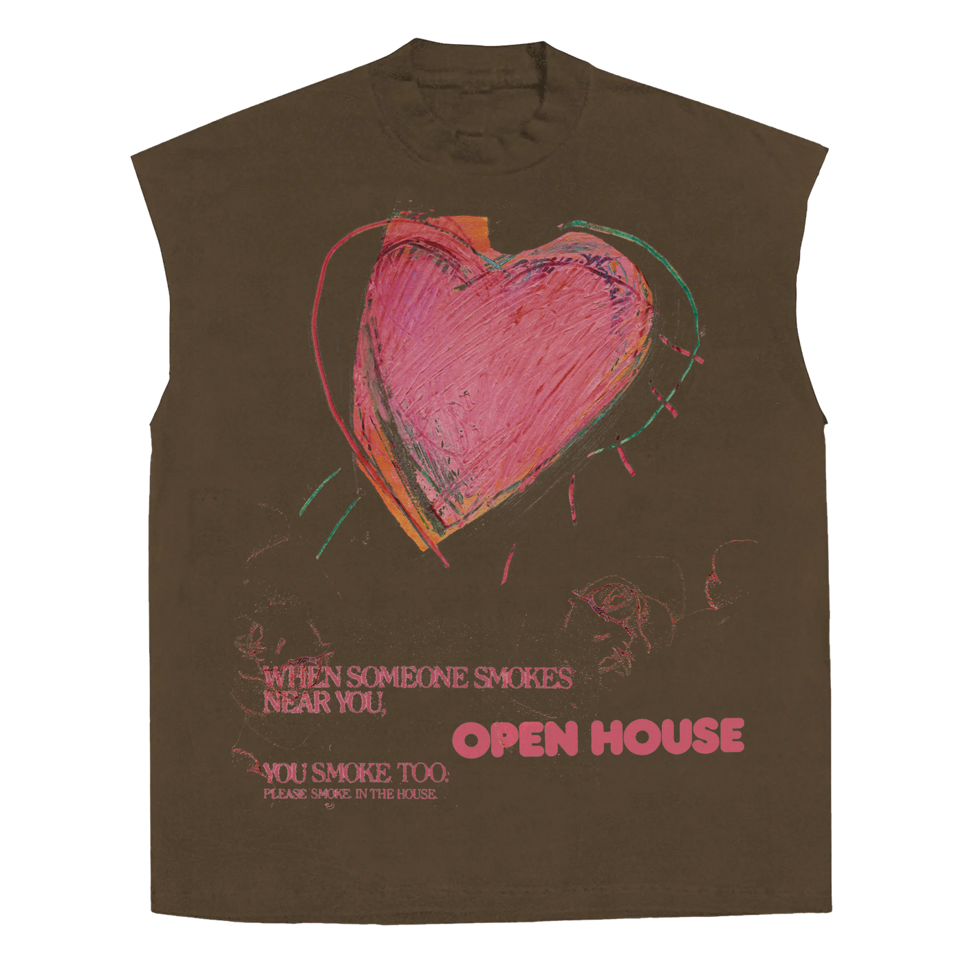 Open House Sleeveless Tee - Brown - Front