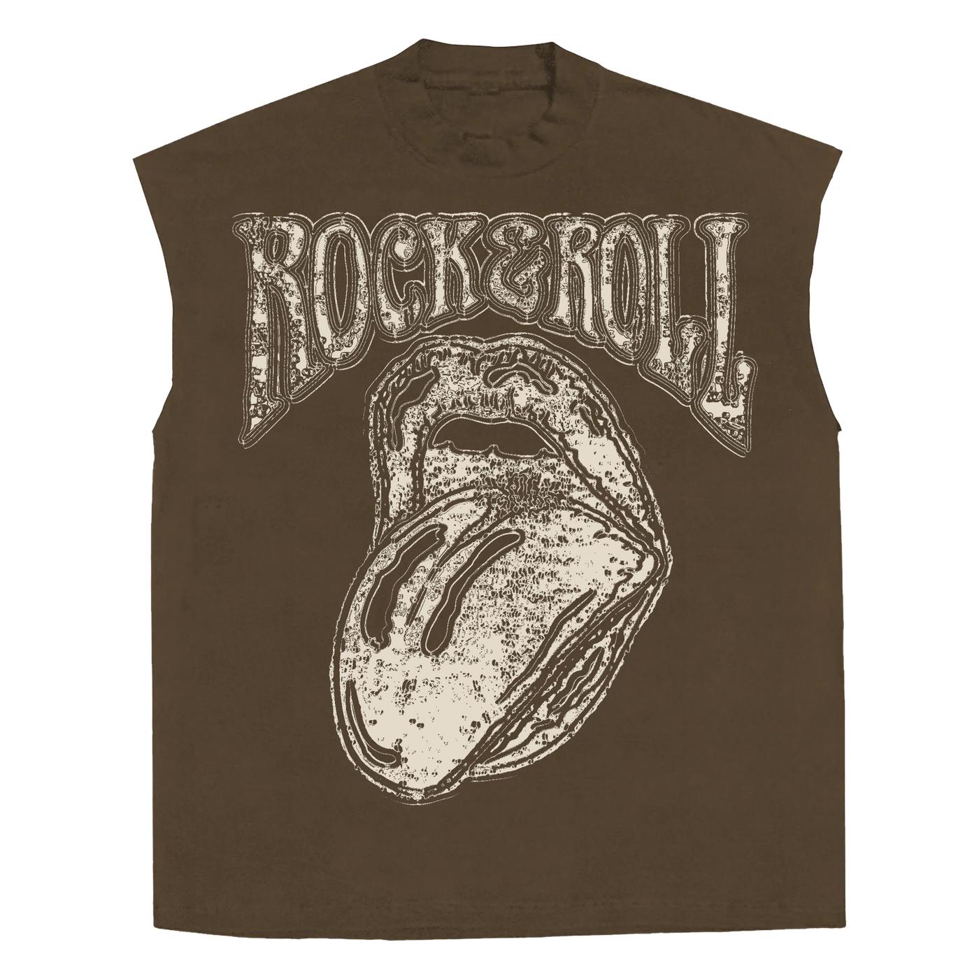 Rock & Roll Sleeveless Tee - Brown - Front