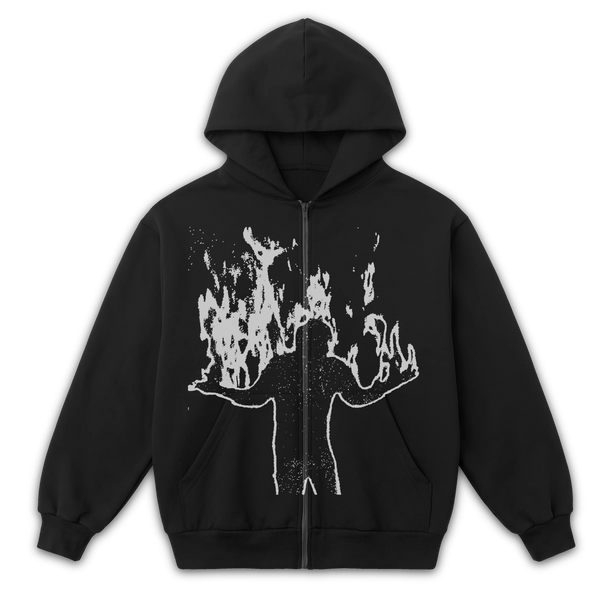 Burning Zip Up - Black - Front