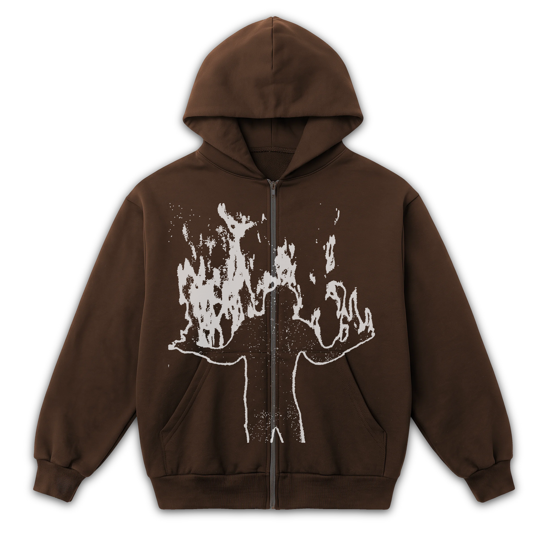Burning Zip Up - Brown - Front