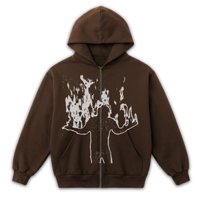 Burning Zip Up - Brown - Front