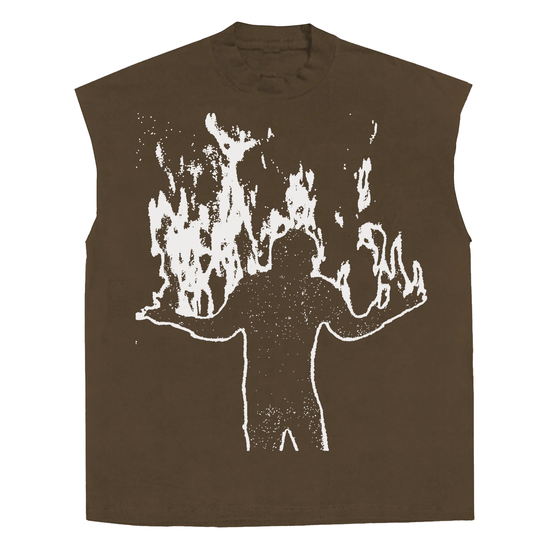 Burning Sleeveless Tee - Brown - Front