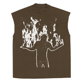 Burning Sleeveless Tee - Brown - Front