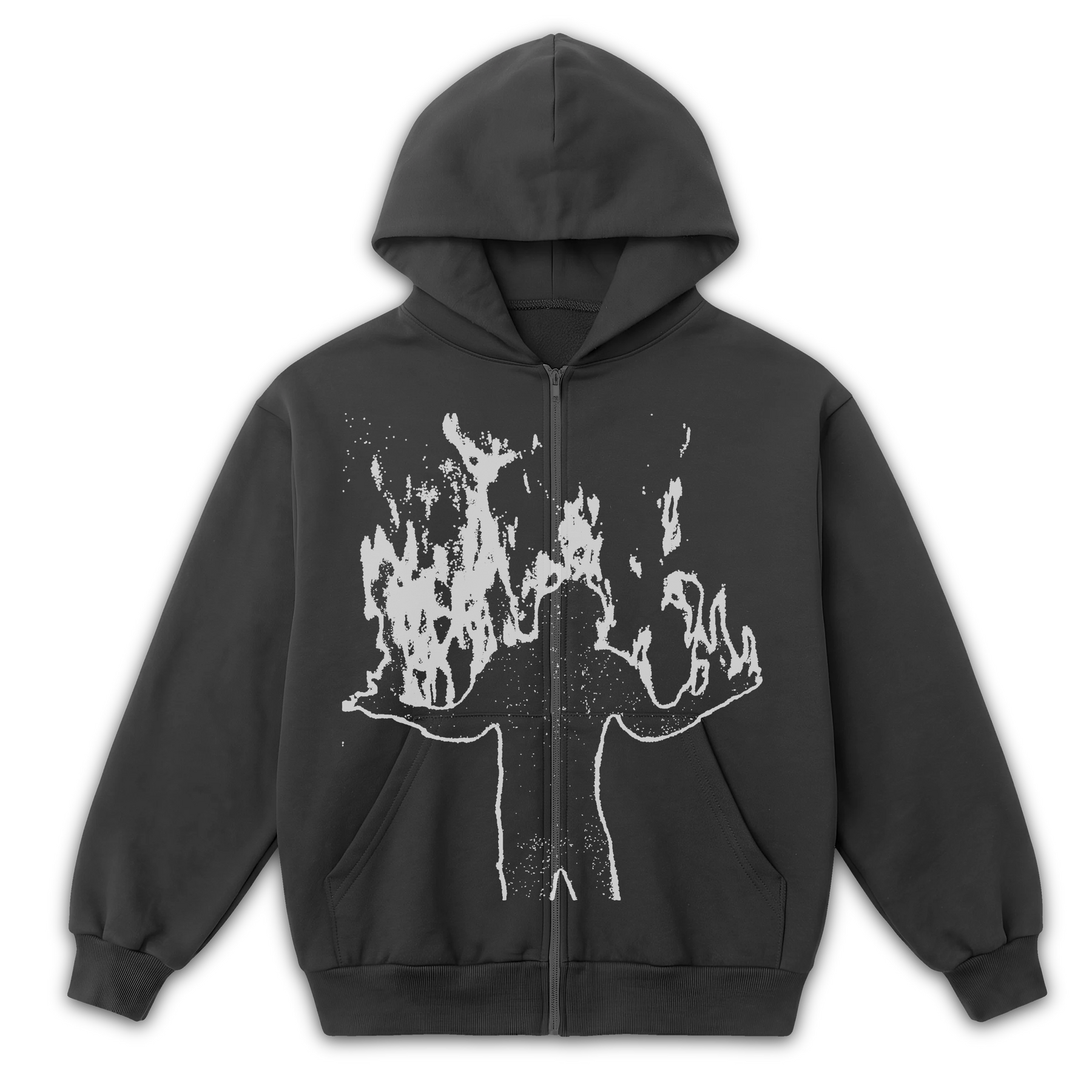 Burning Zip Up - Grey - Front