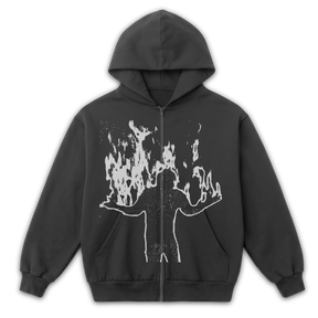 Burning Zip Up - Grey - Front