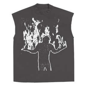 Burning Sleeveless Tee - Grey - Front