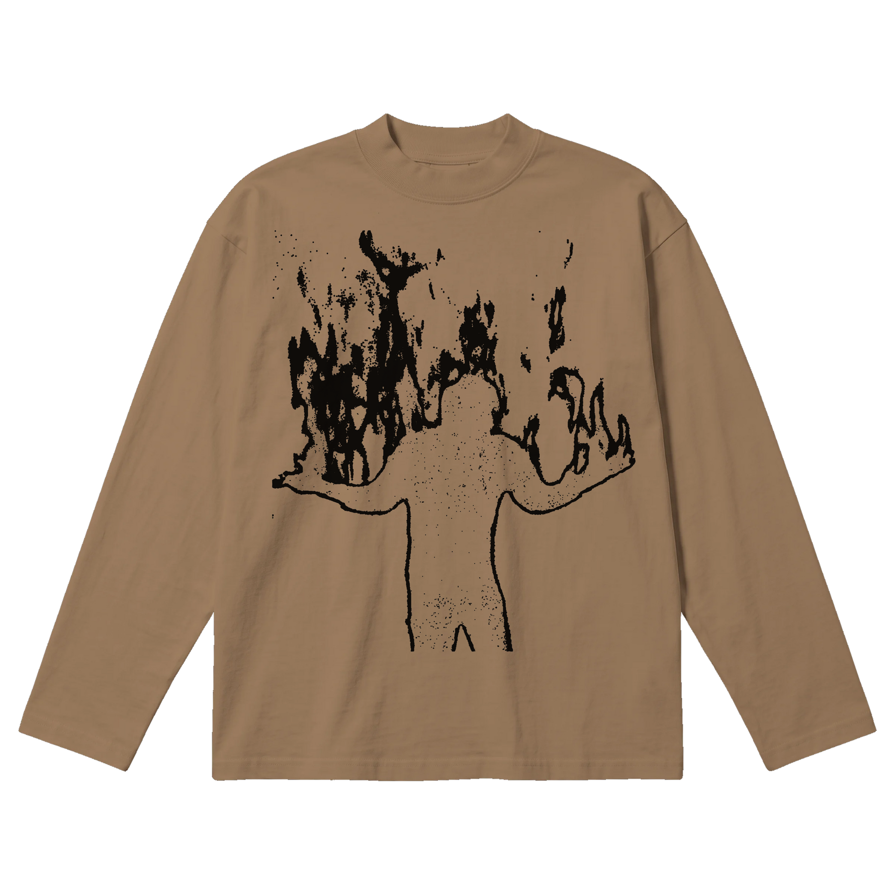 Burning Baggy L/S Tee - Latte - Front