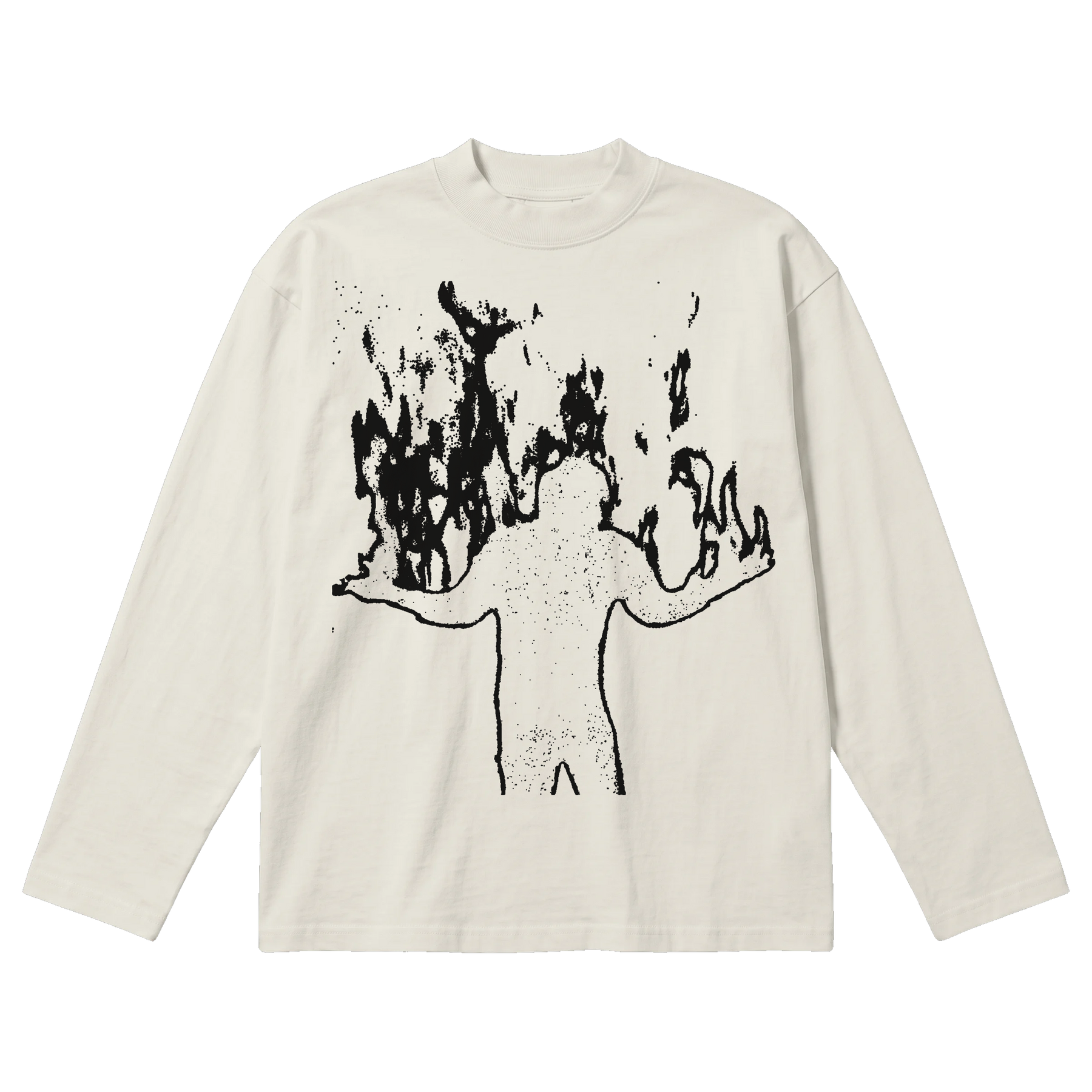 Burning Baggy L/S Tee - Off White - Front