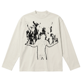 Burning Baggy L/S Tee - Off White - Front