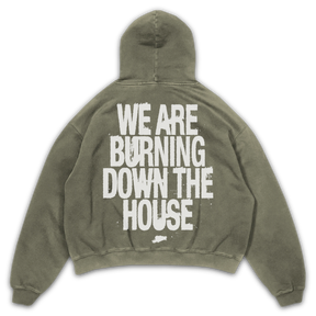 Burning Hoodie - Olive - Back