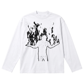 Burning Baggy L/S Tee - White - Front