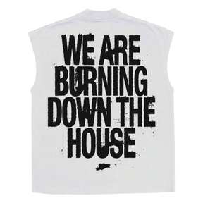 Burning Sleeveless Tee - White - Back