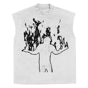 Burning Sleeveless Tee - White - Front