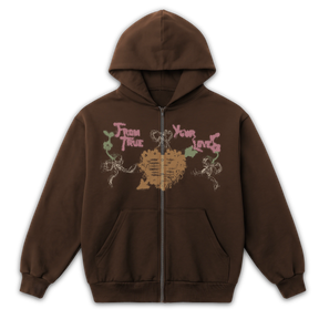 From Your True Loves Zip Up - Brown - Front