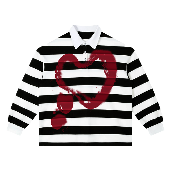 Heart Stripe Polo - Black - Front