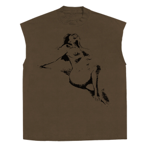 Much Obliged Sleeveless Tee - Brown - Front