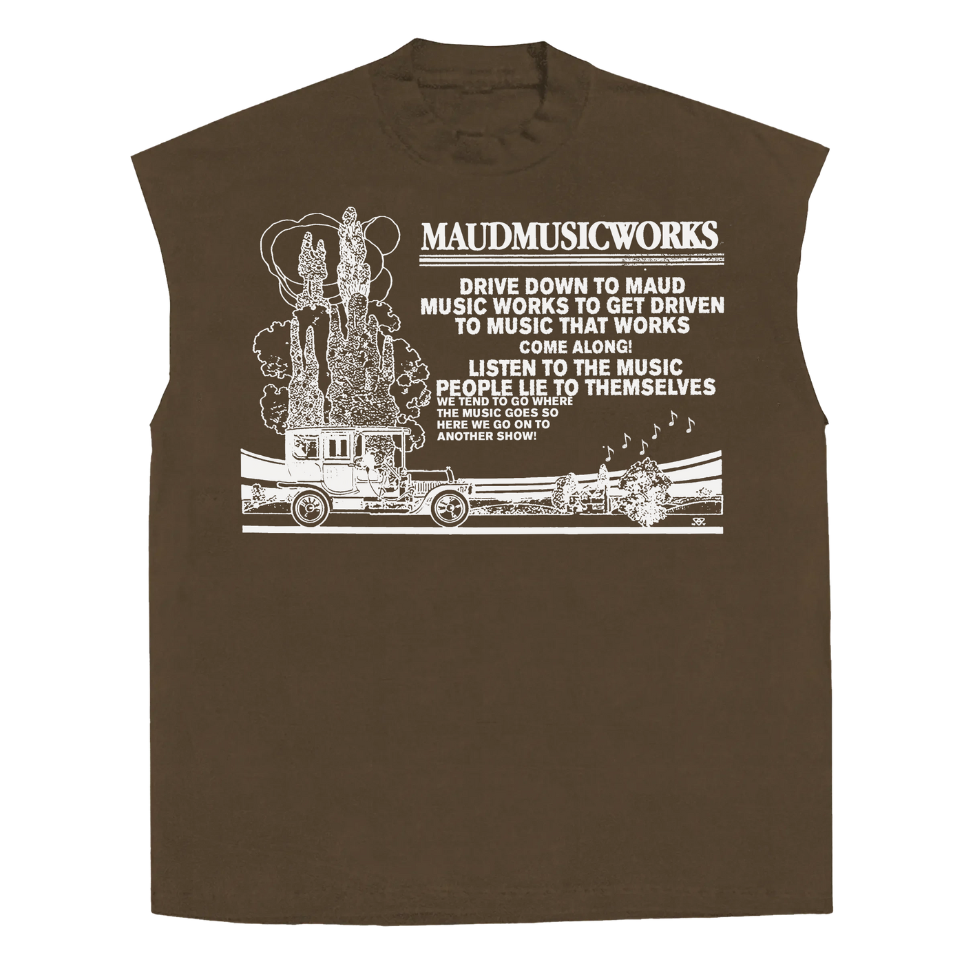 Music Works Sleeveless Tee - Brown - Front