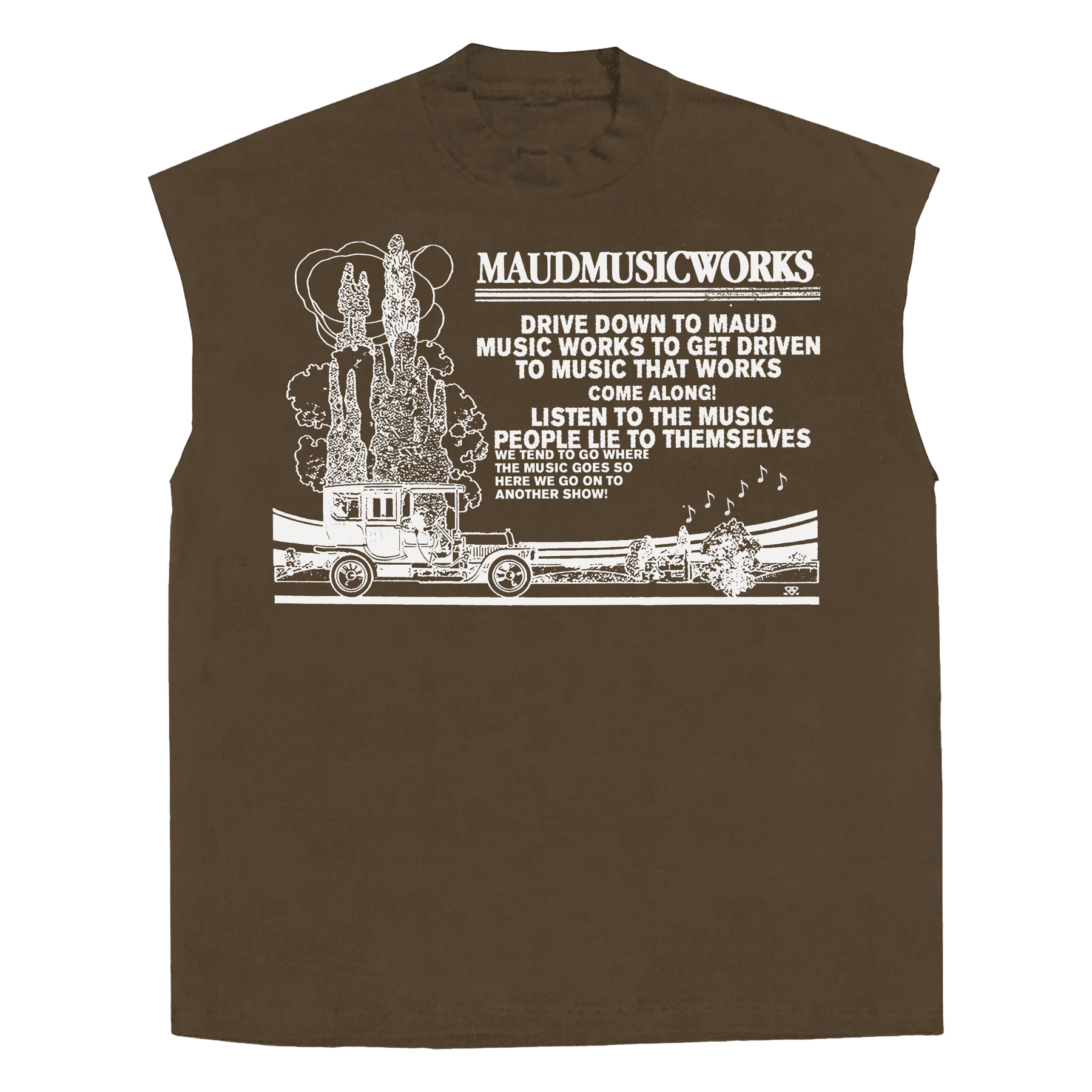 Music Works Sleeveless Tee - Brown - Front