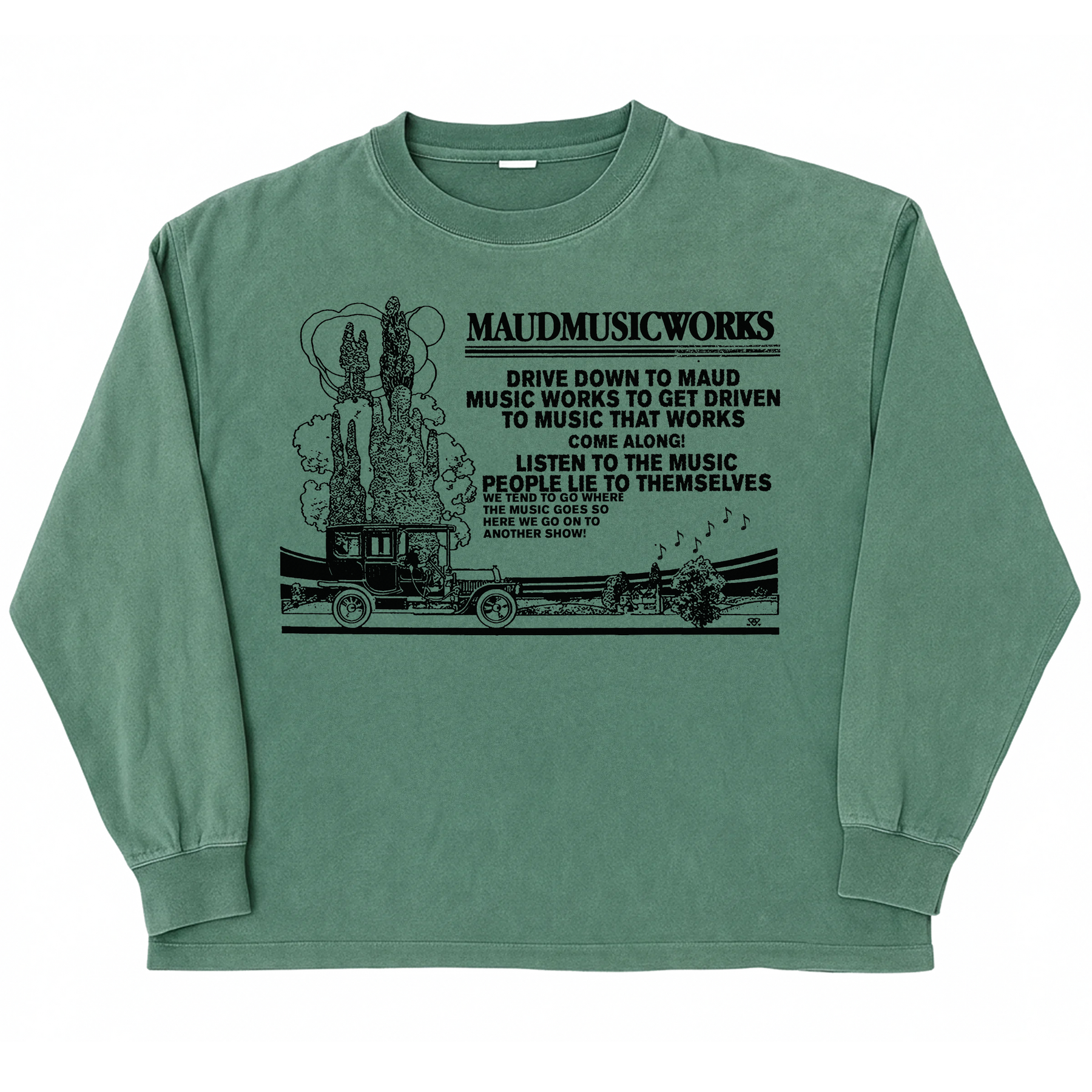 Music Works L/S Tee - Green - Front