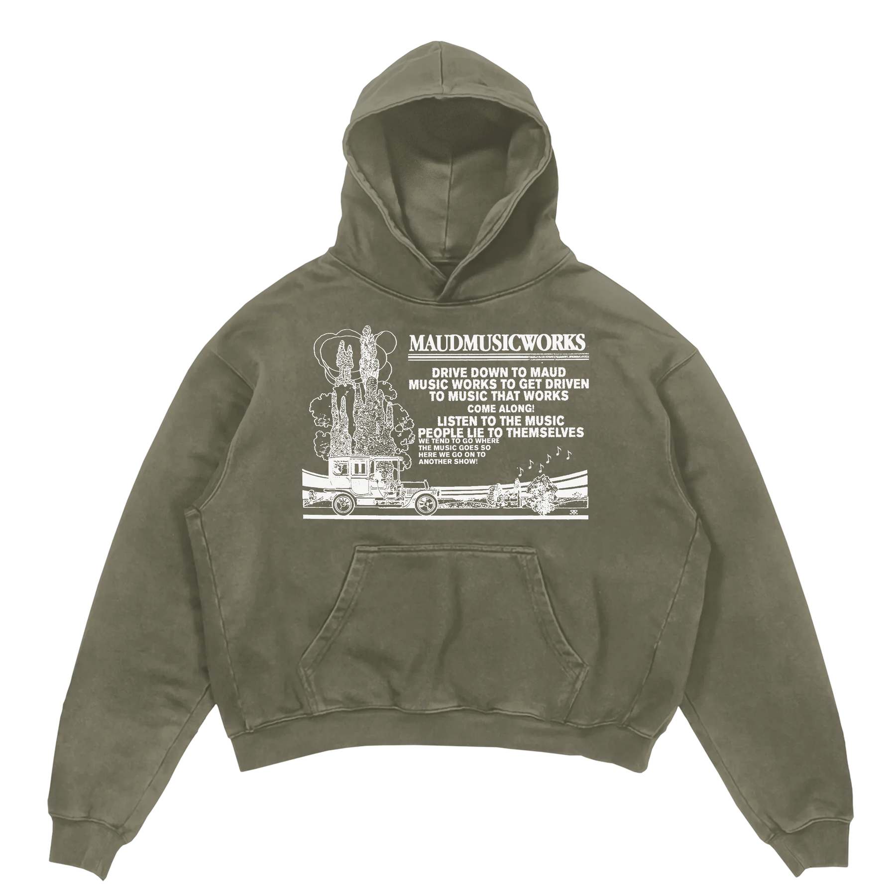 Music Works Hoodie - Olive - Front