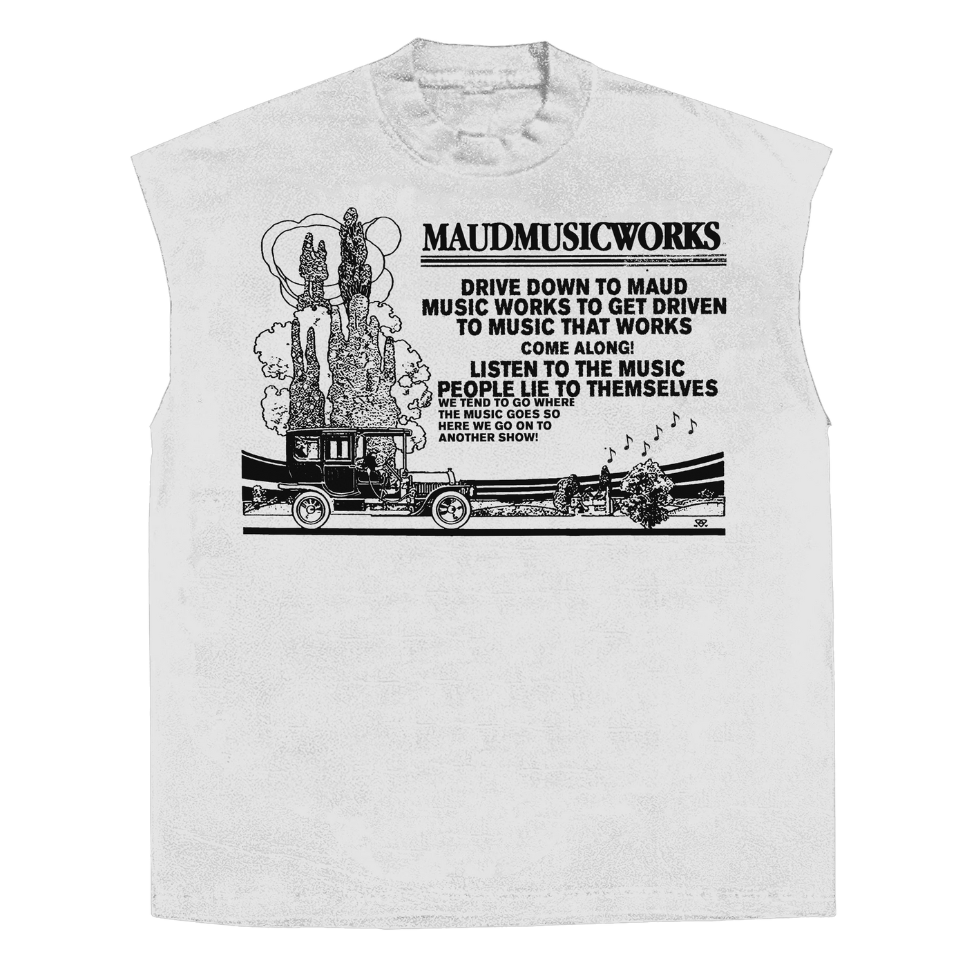 Music Works Sleeveless Tee - White - Front
