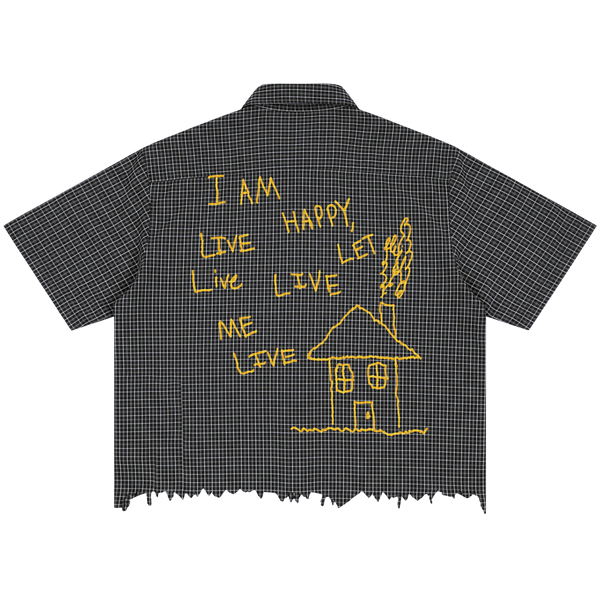 Be Happy Distress Button Up - Back
