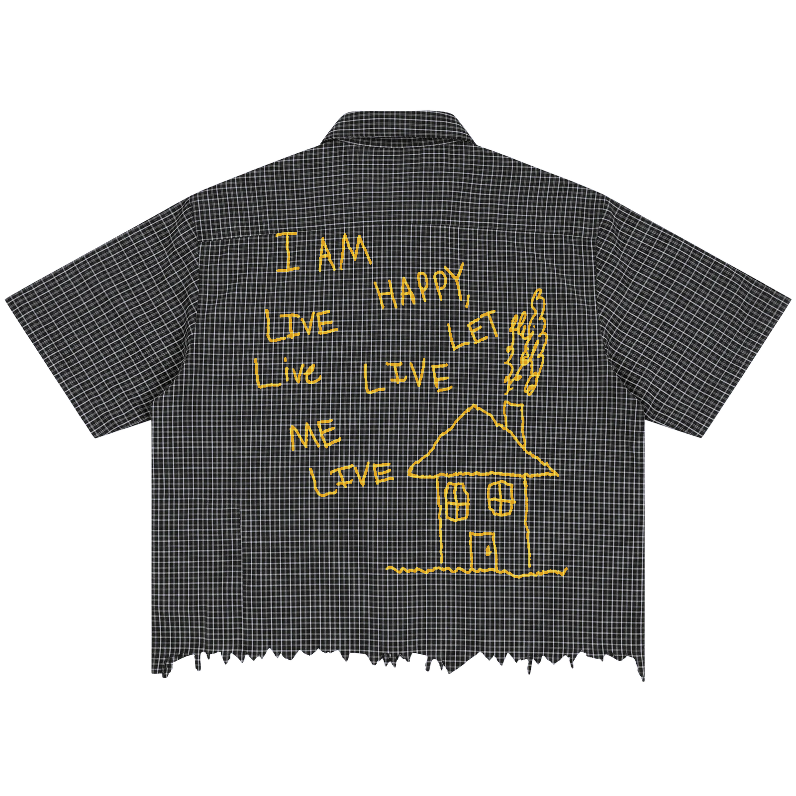 Be Happy Distress Button Up - Back