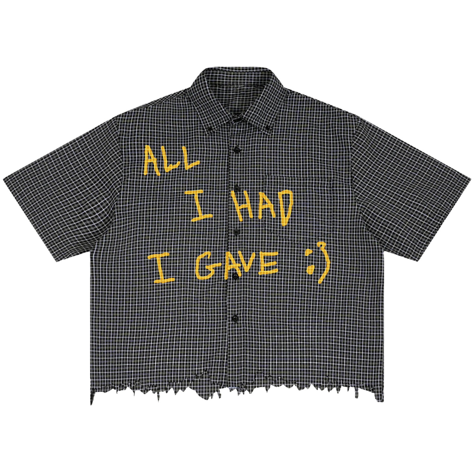 Be Happy Distress Button Up - Front