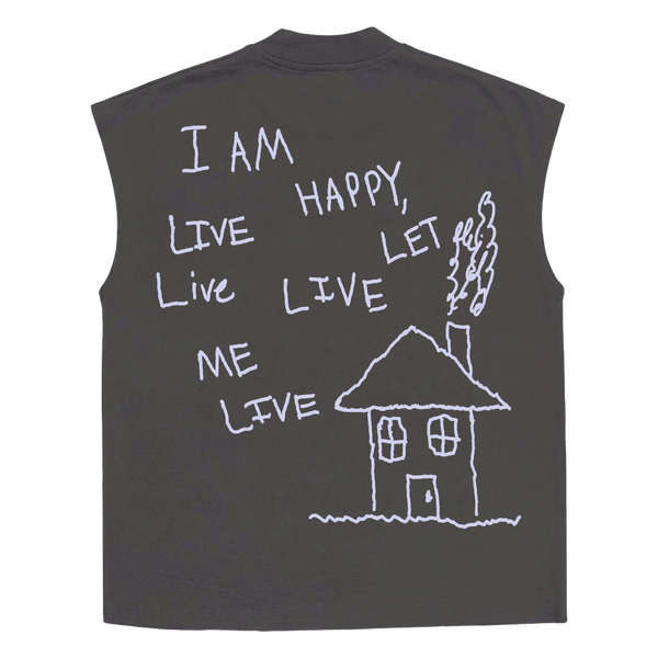 Be Happy Sleeveless Tee - Grey - Back