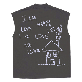 Be Happy Sleeveless Tee - Grey - Back