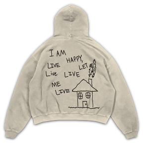 Be Happy Hoodie - Sand - Back