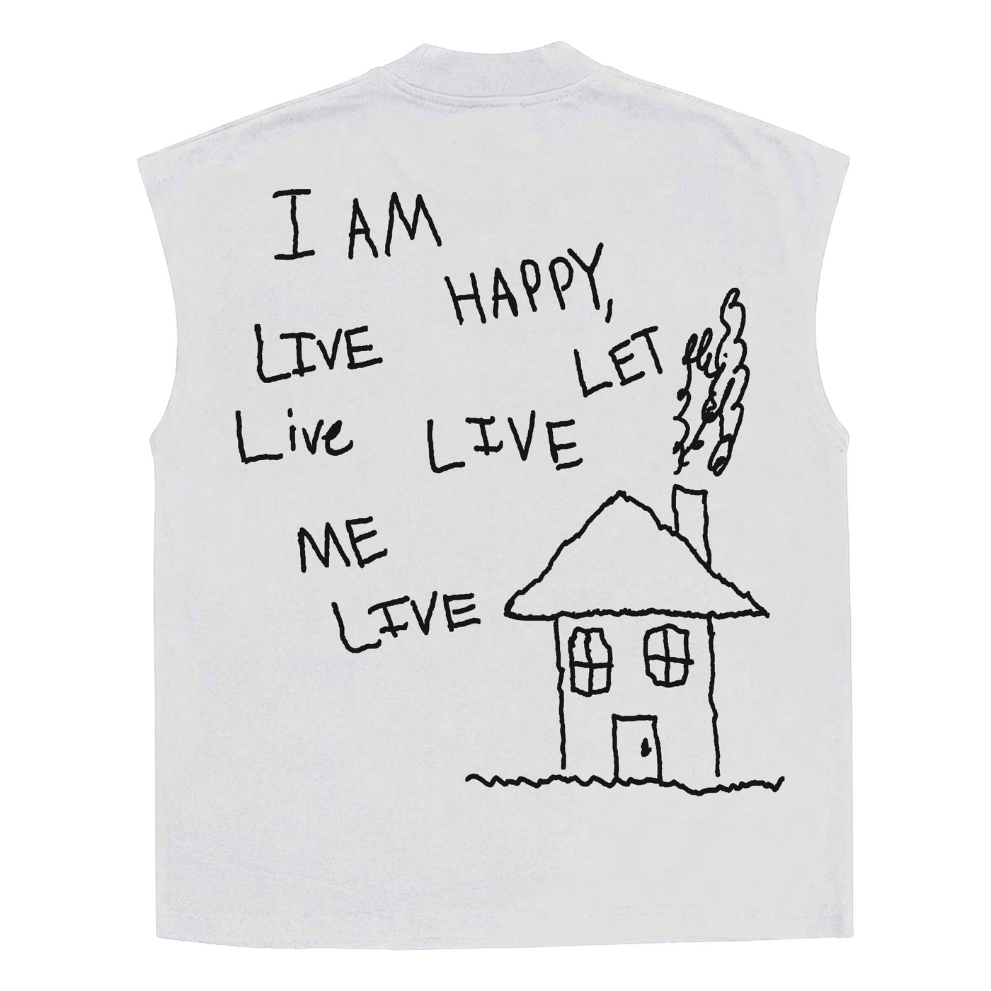 Be Happy Sleeveless Tee - White - Back