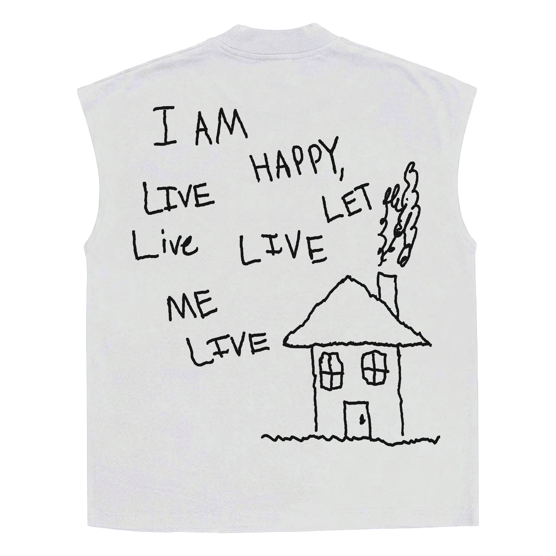 Be Happy Sleeveless Tee - White - Back