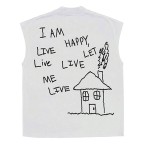 Be Happy Sleeveless Tee - White - Back