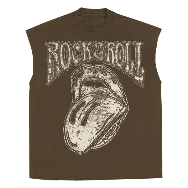 Rock & Roll Sleeveless Tee - Brown - Front
