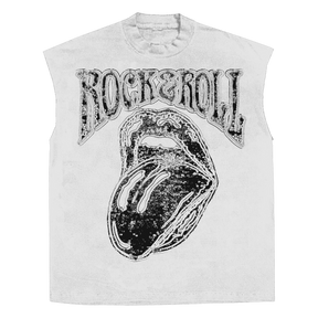 Rock & Roll Sleeveless Tee - White - Front