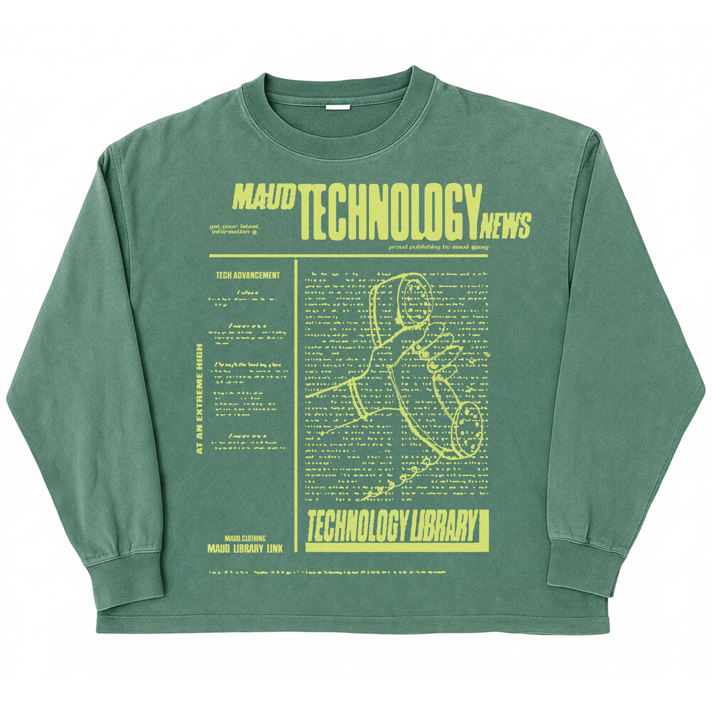 Tech News L/S Tee - Green - Front