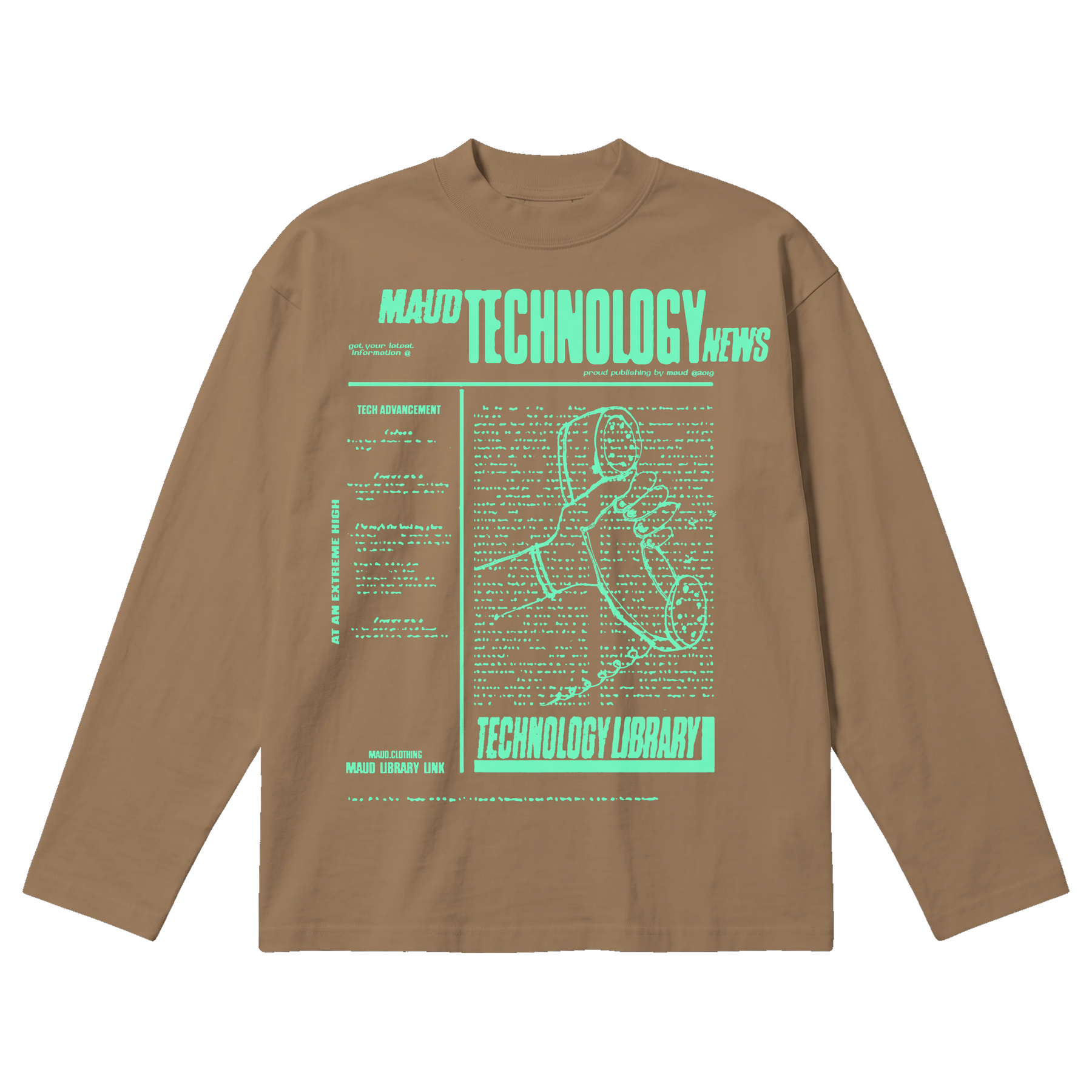 Tech News Baggy L/S Tee - Latte - Front