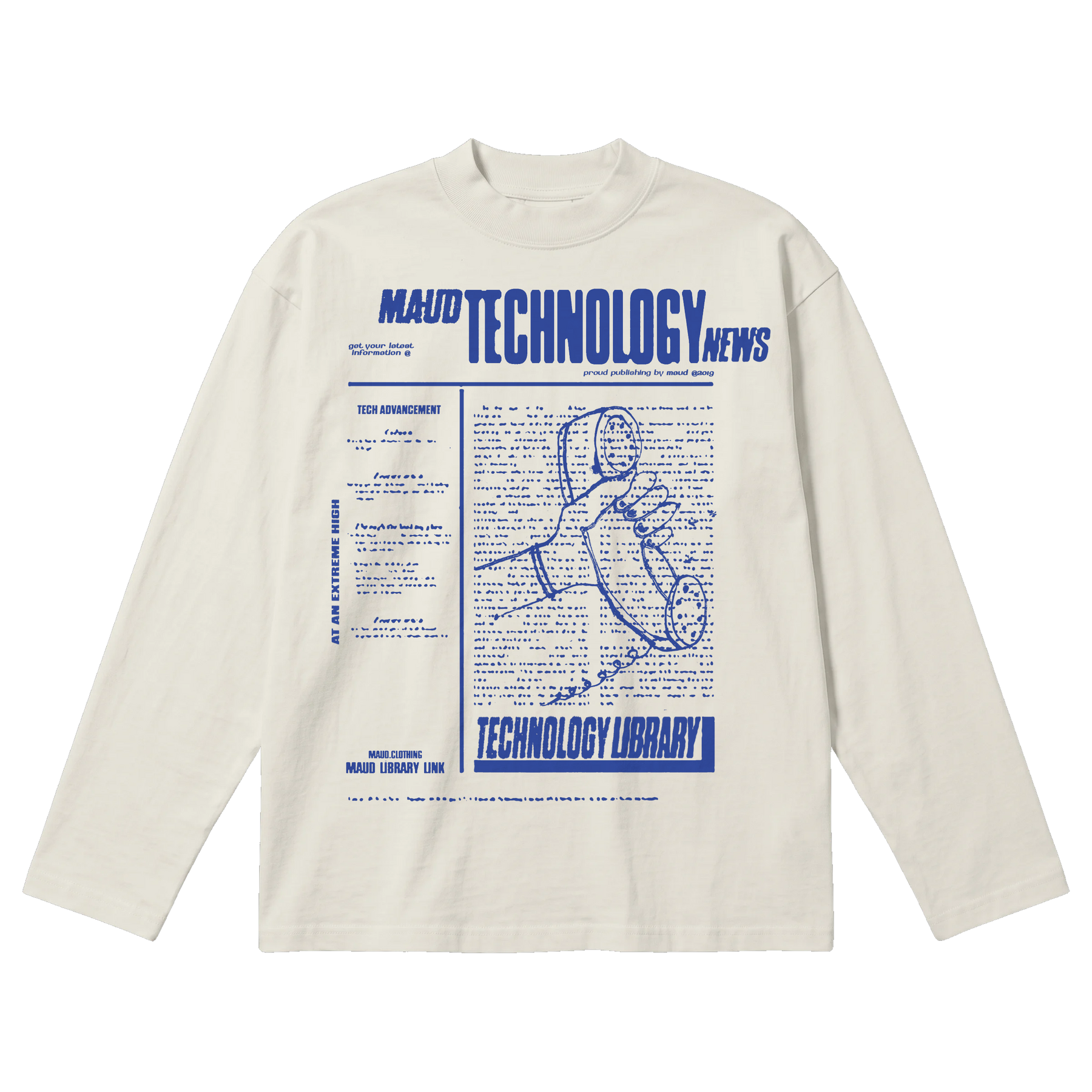 Tech News Baggy L/S Tee - Off White - Front