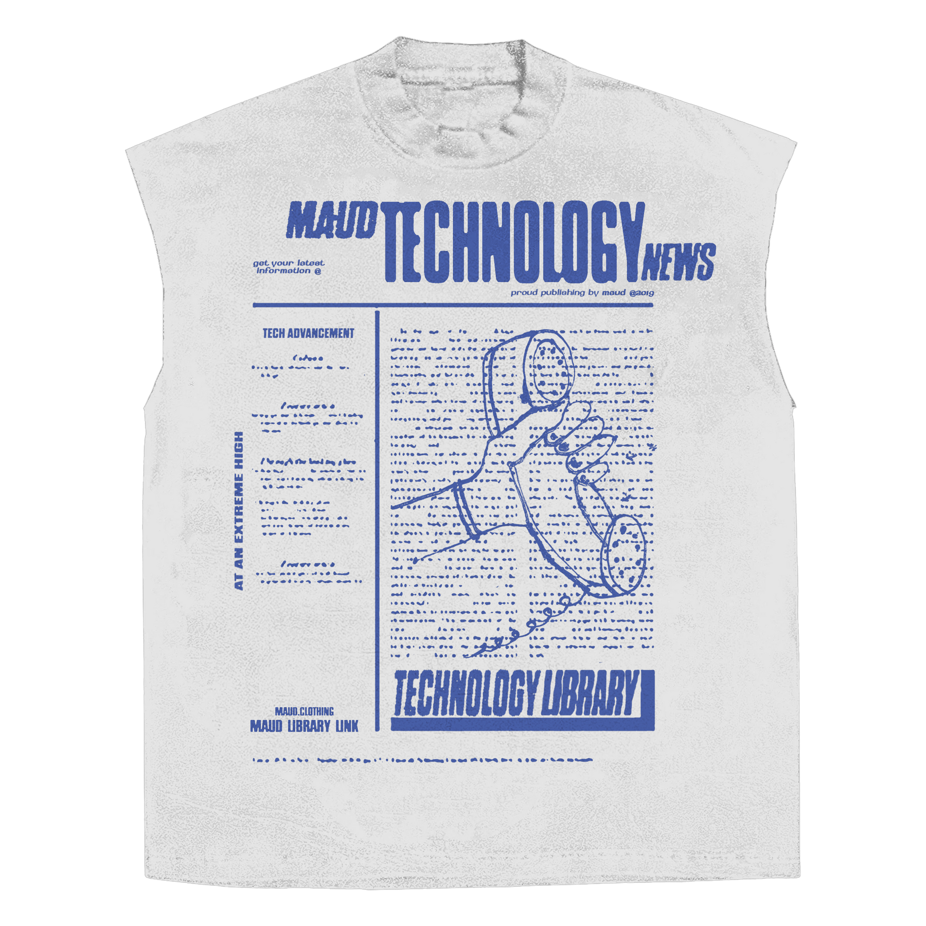 Tech News Sleeveless Tee - White - Front