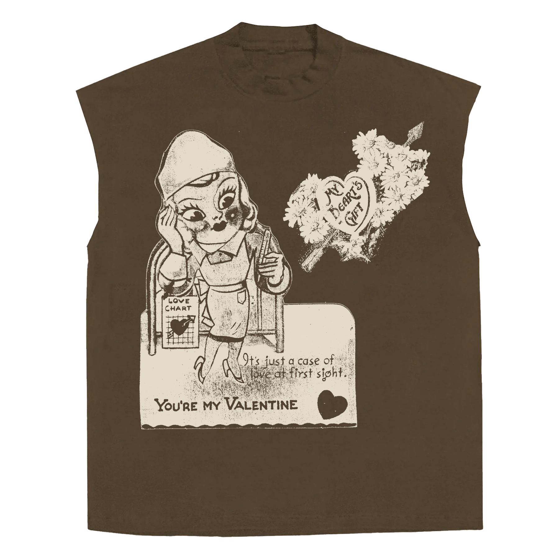 Valentine Sleeveless Tee - Brown - Front