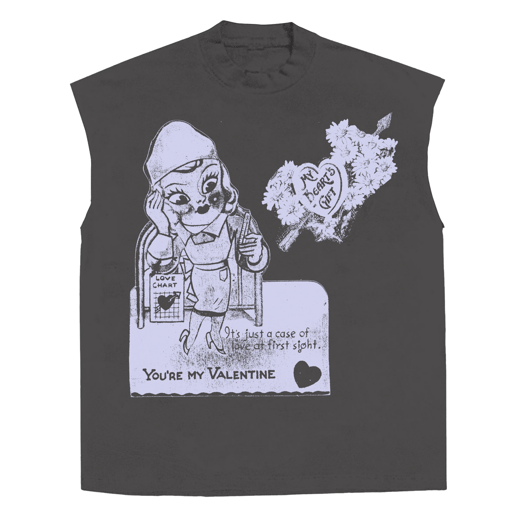 Valentine Sleeveless Tee - Grey - Front